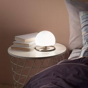 Fabas Luce Lampada da tavolo Morgana, nichel/bianco, touch dimmer, 3.000 K