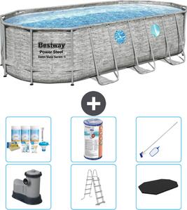 Piscina Bestway Oval Power Steel Swim Vista - stampa su pietra - 549 x 274 x 122 - inclusa pompa - scala - copertura pacchetto manutenzione - filtro - kit pulizia