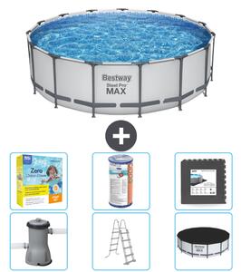 Piscina Bestway Round Steel Pro MAX - 457 x 122 cm - grigio - inclusa pompa - scala - pacchetto manutenzione copertura - filtro - piastrelle per il pavimento