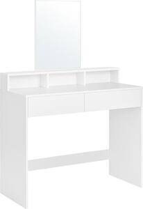 Tavolino da toilette Vasagle, con grande specchio, tavolino da toilette, 2 cassetti, 3 vani a giorno, moderno, bianco