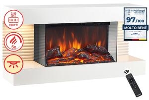 KAMINIO Camino elettrico LIZ - Caminetto elettrico da parete con riscaldamento, effetto fiamma 3D, luce ambiente a LED, telecomando - Bianco