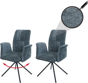 Set di 2 sedie per sala da pranzo HWC-N99, bracciolo girevole a ritorno automatico, tessuto/ceniglia (340g/m²) Oeko-Tex ~ blu-verde