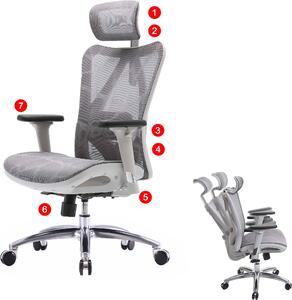 Sedia da ufficio HWC-J87, sedia da scrivania, bracciolo regolabile ergonomicamente, portata 150 kg ~ rivestimento grigio, struttura bianca
