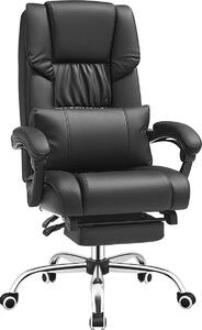 Sedia da ufficio SONGMICS con poggiapiedi e cuscino lombare, con rotelle, imbottita, ergonomica, girevole, Pelle finta, nera, OBG71B