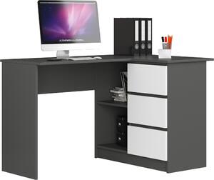 Akord Scrivania Angolare 3 Cassetti Destra Grafite/Bianco 124X85X77 Cm