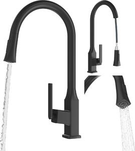 Miscelatore da cucina Granitan | Paso - Nero - Con bocca estraibile - Due tipi di getto - Design elegante