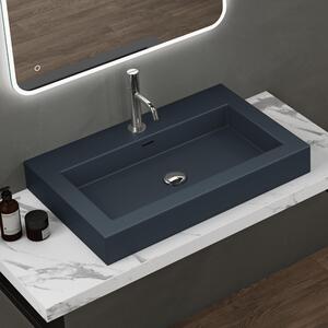 Doporro Lavabo da Appoggio Rettangolare, Lavabo Bagno Sospeso con Foro Rubinetto e Troppopieno in Marmo Resina Antracite Opaco, Lavandino Bagno 73x48x10cm Colossum18
