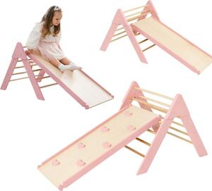 Triangolo di arrampicata, struttura di arrampicata in legno per bambini Triangolo di germoglio, scivolo per bambini | rosa