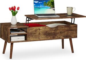 Tavolino pieghevole Relaxdays, 2 vani laterali, tavolino da salotto con spazio contenitivo, design industriale, 45x108x40 cm, marrone