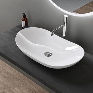 Doporro Lavabo da Appoggio Ovale in Vetroceramica Bianco Lucido 63x36,5x14 cm, Lavandino Bagno Moderno Effetto Loto, Senza Foro Rubinetto - Br¹ssel858