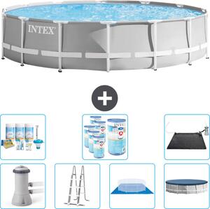 Piscina Intex Round Prism Frame - 427 x 107 cm - Grigio - inclusa pompa - scaletta - telo di fondo - pacchetto di manutenzione della copertura - filtro - tappetino solare