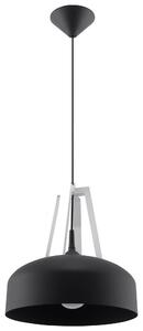 Lampada a sospensione CASCO bianco/nero 1xE27 15W acciaio/legno 85x30x30cm Sollux Lighting