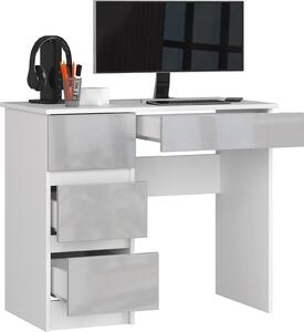 BDW Scrivania per ufficio con 4 cassetti, scrivania per videogiochi, bianco/grigio sinistro lucido