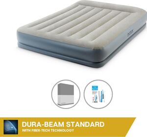 Letto gonfiabile Intex - 2 persone - 152 x 203 x 30 cm - Grigio - Con pompa incorporata + lenzuola antracite + set di riparazione