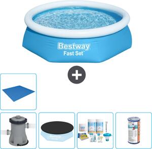 Piscina gonfiabile rotonda Bestway Fast-Set - 244 x 61 cm - blu - inclusa copertura della pompa - pacchetto di manutenzione - filtro - telo di protezione