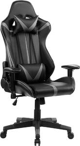 Sedia da gaming Happyment Bristol – Pelle finta – Con schienale e braccioli – Regolabile in altezza – Ergonomica – Grigio/Nero
