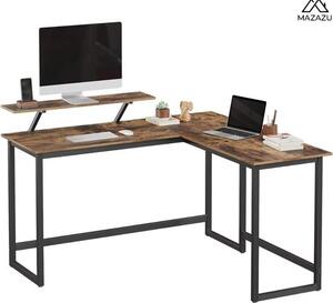 Scrivania VASAGLE, scrivania a L per computer con supporto mobile per monitor, 140 x 130 x 76 cm, marrone vintage-nero LWD56X