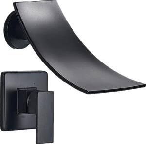 Rubinetto lavabo Ari, miscelatore monocomando da bagno con bocca a cascata, cartuccia in Vetroceramica, montaggio a incasso, nero opaco
