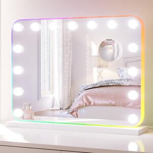 HOMCOM Specchio per Trucco Illuminato Stile Hollywood Inclinabile, Specchio da Tavolo con 12 Luci LED Regolabili, Nero | Leroy Merlin