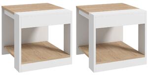 HOMCOM Set da 2 Tavolini da Soggiorno con Design a Due Livelli, 40x40x45cm, Bianco e Quercia