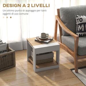 HOMCOM Set da 2 Tavolini da Soggiorno con Design a Due Livelli, 40x40x45cm, Bianco e Quercia