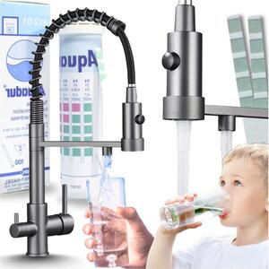Rubinetto da cucina a 3 vie Ari Solid Spring, con doccetta estraibile e beccuccio girevole 360, grafite antracite