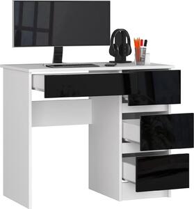 BDW scrivania da ufficio con 4 cassetti, scrivania da gioco, bianco/nero lucido destro