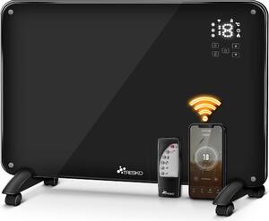 Stufa a convezione in vetro da 2000 Watt - Stufa elettrica da pavimento con telecomando - Colore nero