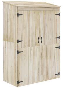 Outsunny Casetta da Giardino in Legno di Abete con 2 Porte e Ripiani, 120x57x183cm, Naturale
