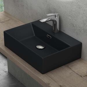 Doporro Lavabo da Appoggio Rettangolare Lavandino Bagno Sospeso in Ceramica Nero Opaco 51 cm con Foro Rubinetto e Troppopieno Brüssel206