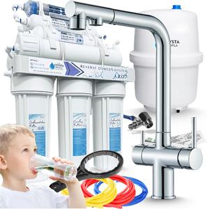 Rubinetto da cucina Ari Venom 2 cromato a 3 vie con doccetta estraibile, beccuccio girevole, collegamento filtro acqua, monocomando