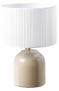 Lampada da tavolo color talpa in ceramica lucida e paralume in tessuto plissettato bianco H35 cm PIEGA