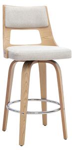 Sgabello da bar scandinavo girevole in tessuto effetto velluto testurizzato beige e legno chiaro H69 cm GARBO