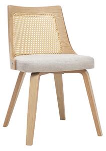 Sedia in tessuto effetto velluto testurizzato beige, legno chiaro e intreccio in rattan GARBO