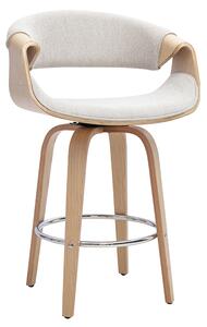 Sgabello da bar di design in tessuto effetto velluto testurizzato beige, legno chiaro e acciaio cromato H68 cm ARAMIS