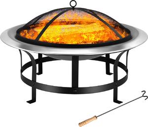 Deuba Braciere da Esterno Acciaio Inox Ø 75cm Ciotola da Fuoco Parascintille Attizzatoio Bracieri