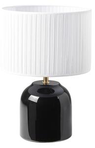 Lampada da tavolo nera in ceramica lucida e paralume in tessuto plissettato bianco H35 cm PIEGA