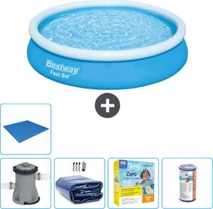 Piscina gonfiabile rotonda Bestway Fast-Set - 366 x 76 cm - blu - pompa inclusa - tenda da sole - pacchetto manutenzione - filtro - telo di protezione