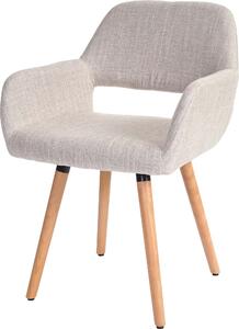 Sedia da sala da pranzo HWC-A50 II, sedia da cucina, design retrò anni '50 ~ tessuto, crema/grigio, gambe leggere