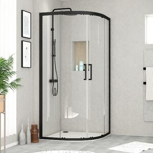 Cabina doccia 90x90 Marwell vetro doccia Factory rotonda, nero, 90 x 90 x 200 cm - Cabina doccia con telaio in alluminio nero opaco - Cabina doccia con porta scorrevole