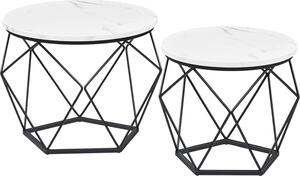VASAGLE Tavolini rotondi, set di 2 tavolini, stile moderno, piano estraibile, struttura in acciaio, per soggiorno, bianco e nero