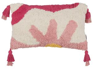Cuscino a cuscino rosa e bianco in cotone 30 x 50 cm Motivo floreale con nappe Accessori decorativi Boho Beliani