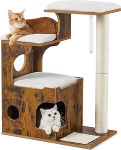 Tiragraffi FEANDREA 86 cm, tiragraffi per gatti di medie dimensioni con 3 aree di riposo e grotta, tiragraffi in MDF con impiallacciatura in legno, tronco in sisal