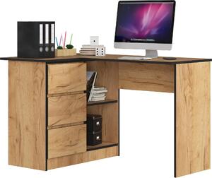 Scrivania Angolare 124 cm Sinistra con 3 Cassetti in Rovere Craft