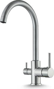 Rubinetto da cucina a 3 vie Ari Linko, inox, beccuccio girevole 360 gradi, per acqua filtrata, cartuccia Vetroceramica