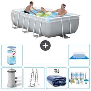 Piscina Intex con struttura a prisma rettangolare - 300 x 175 x 80 cm - grigio - compresa pompa - scala - tenda da sole - pacchetto manutenzione - filtro - telo di fondo