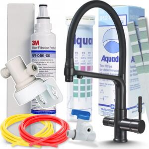 Miscelatore da cucina Ari Flexible a 3 vie, nero opaco, estraibile, con filtro per acqua potabile 3M AP2-C405-SG e sistema di filtrazione sottobanco