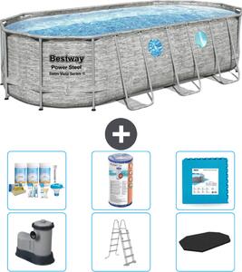 Piscina Bestway Oval Power Steel Swim Vista - stampa su pietra - 549 x 274 x 122 - inclusa pompa - scala - copertura pacchetto manutenzione - filtro - pavimento in piastrelle