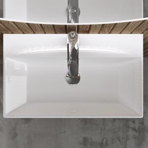 Doporro Lavabo Bagno in Ceramica Bianco Lucido 60 cm – Lavabo Sospeso o da Appoggio Piccolo con Foro Rubinetto e Troppopieno (Brüssel206)