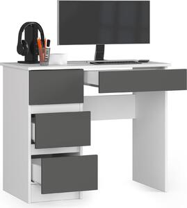 BDW scrivania per ufficio con 4 cassetti, scrivania da gioco, bianco/grigio a sinistra